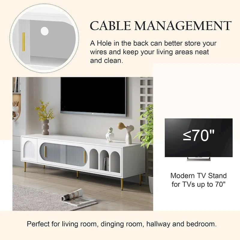 Modern TV Stand for up to 70 Inch TV, Entertainment Center TV Media Console Table, with 3 Shelves and 2 Cabinets