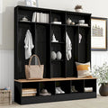 Wide Design Hall Tree with Storage Bench,Multifunctional Coat Rack with 8 Hooks for Entryways, Mudroom