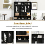 Wide Design Hall Tree with Storage Bench,Multifunctional Coat Rack with 8 Hooks for Entryways, Mudroom
