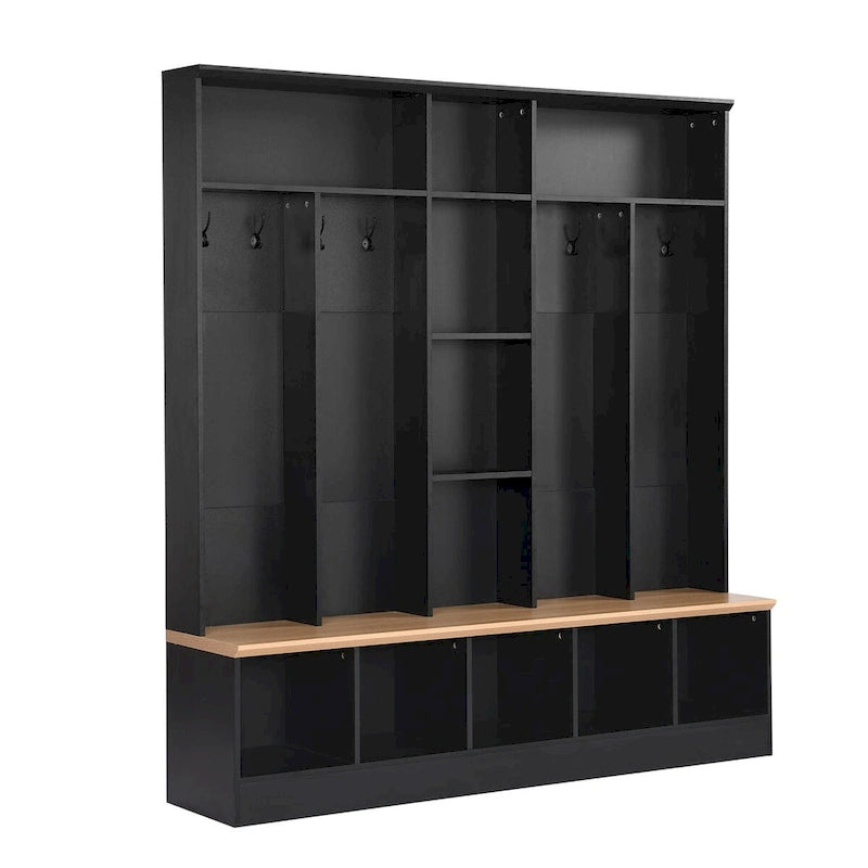Wide Design Hall Tree with Storage Bench,Multifunctional Coat Rack with 8 Hooks for Entryways, Mudroom