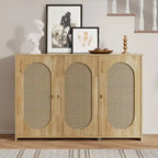 Rattan Doors and Metal Handles Sideboard with Large Storage Space