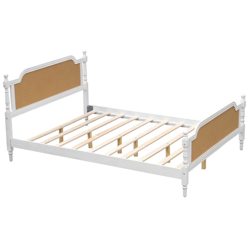 Traditional Style Rattan Platform Bed Frame No Box Spring Needed