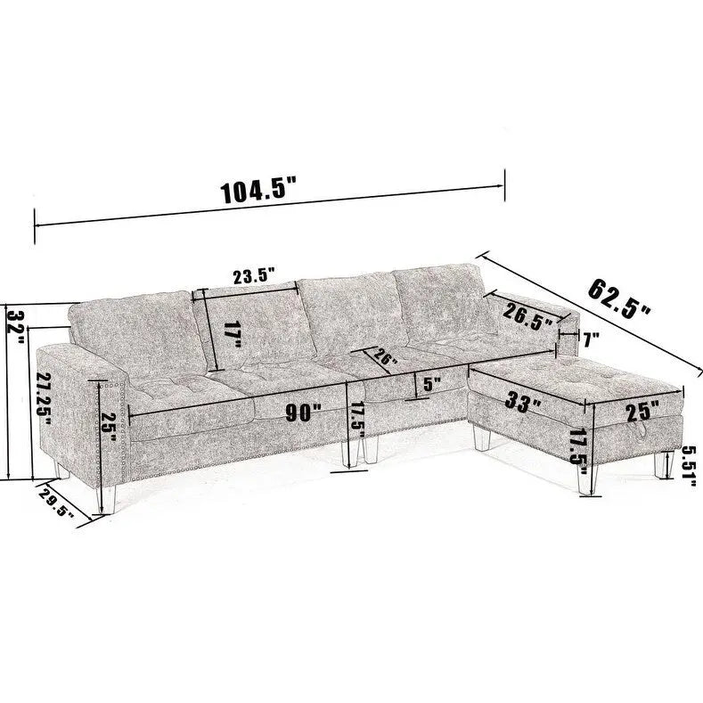5-Seat Modular L-Shaped Convertible Sectional Sofa
