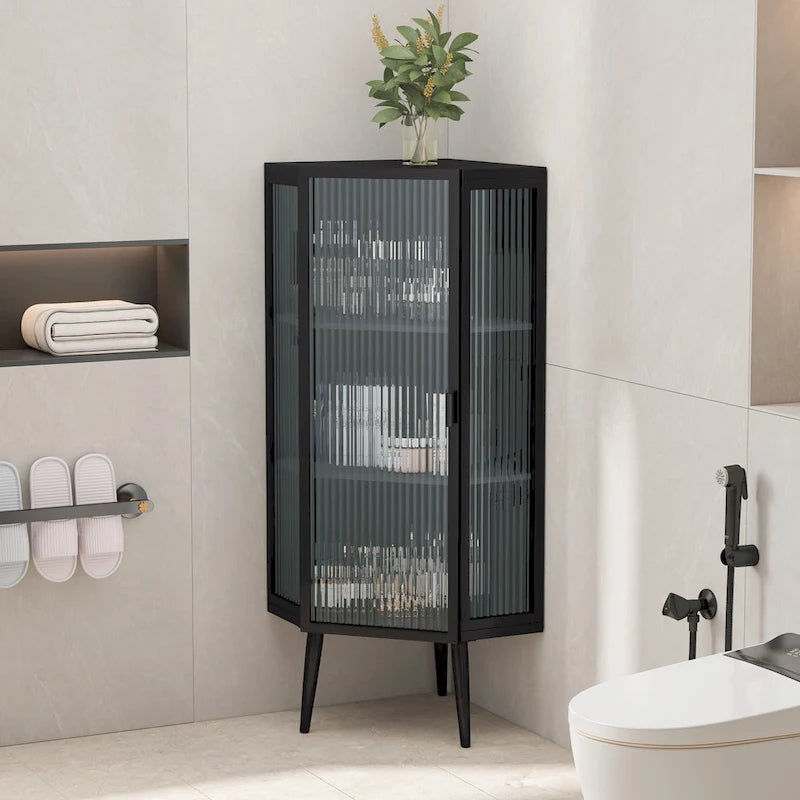 3-Tiers Coner Cabinet With Glass Door