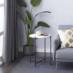 Terrazzo Stone Side End Accent Table with Black Metal X-Stand - White - Roche River Decor