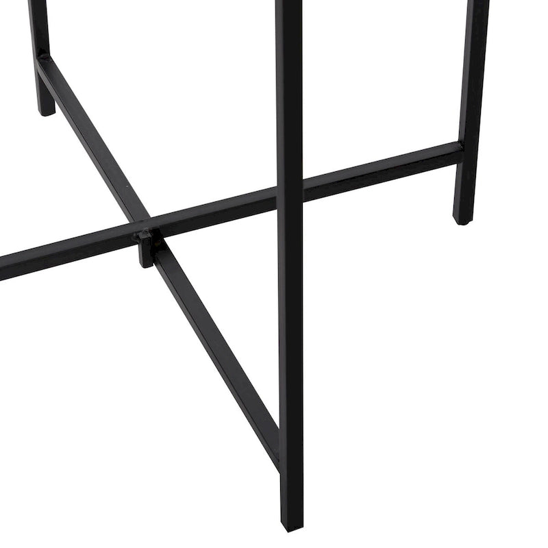 Terrazzo Stone Side End Accent Table with Black Metal X-Stand - White - Roche River Decor