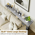 70.9 inch Console Table with 2 Power Outlets and USB Ports, Rustic Industrial Sofa Table for Living Room