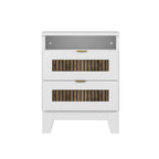 4-Pieces Bedroom Sets, Queen Size Farmhouse Platform Bed with Wooden Strip Decoration, Storage Nightstand and Dresser