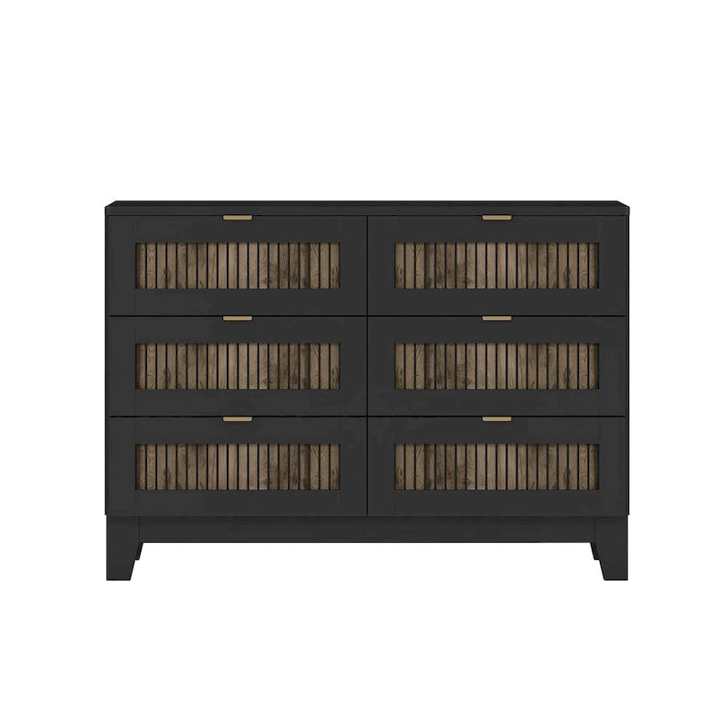 4-Pieces Bedroom Sets, Queen Size Farmhouse Platform Bed with Wooden Strip Decoration, Storage Nightstand and Dresser