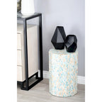 Mother of Pearl Shell Handmade Mosaic Inlay Drum Side End Accent Table - Blue - Roche River Decor
