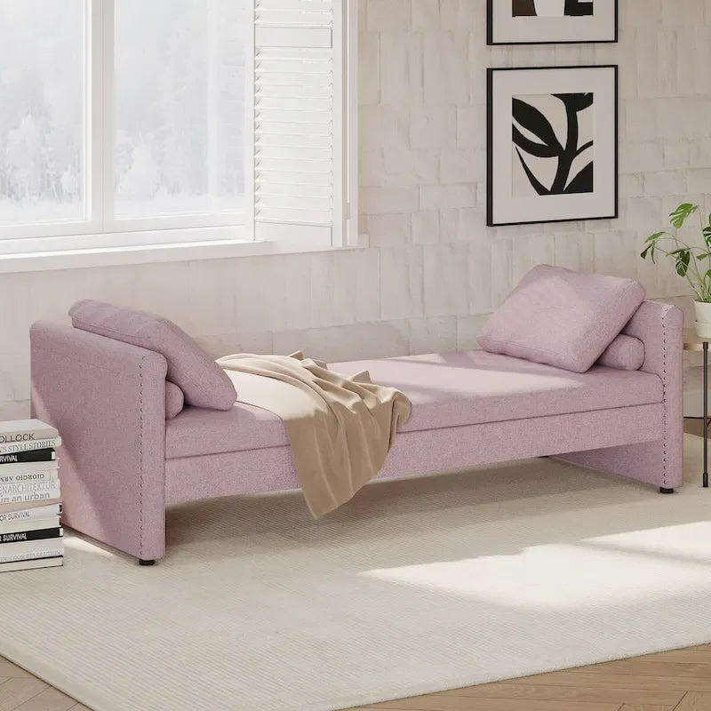Modern Upholstered Chaise Lounger Daybed with Pillows Small Single Daybed