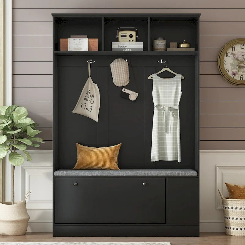 Merax 5-in-1 Entryway Hall Tree with Shoe Storage Bench