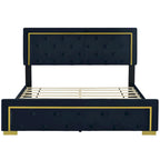 Queen Size Upholstered Platform Bed With Pull Point Headboard