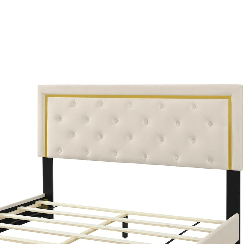 Queen Size Upholstered Platform Bed With Pull Point Headboard