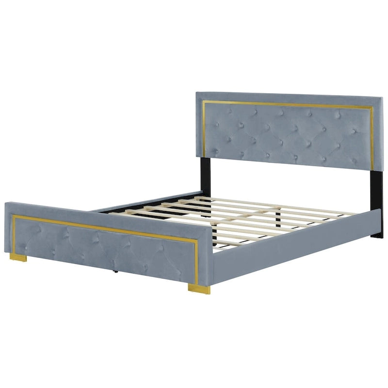Queen Size Upholstered Platform Bed With Pull Point Headboard