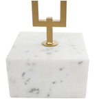 Marble Geometric Side End Accent Table with Gold Metal Rectangular Stand - White - Roche River Decor