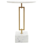Marble Geometric Side End Accent Table with Gold Metal Rectangular Stand - White - Roche River Decor