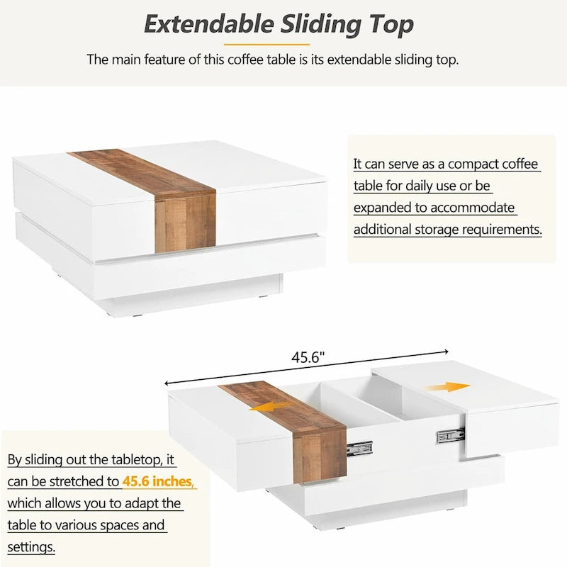 31.4 Square Coffee Table with Sliding Top and Hidden Storage