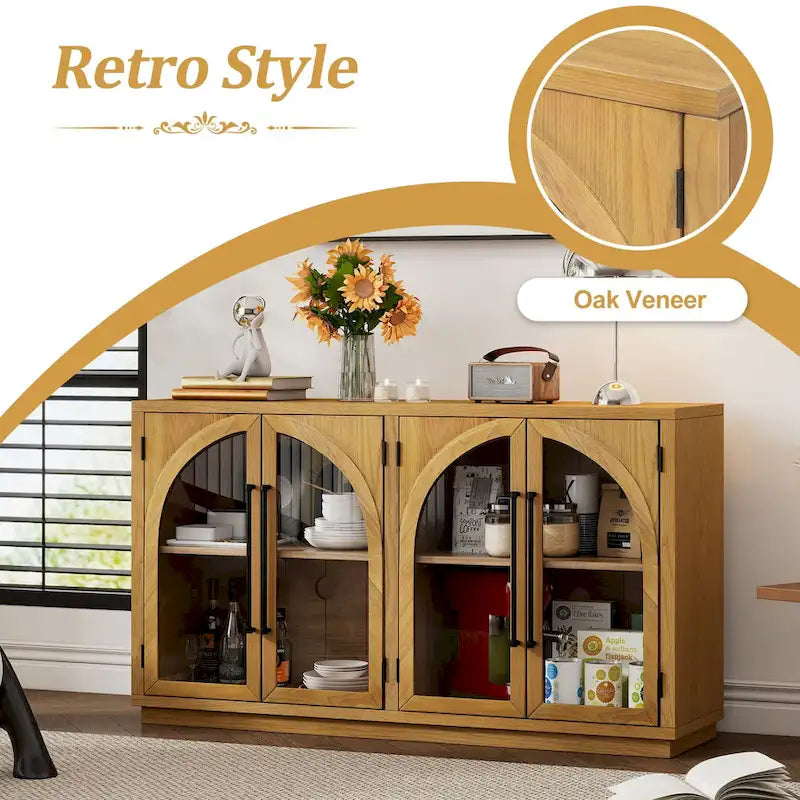 60 Farmhouse 4-Door Large Storage Vintage Sideboard with Metal Handles and Adjustable Shelves
