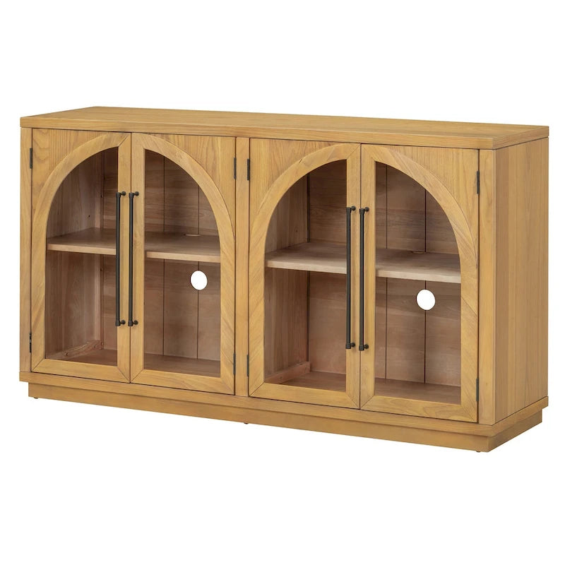 60 Farmhouse 4-Door Large Storage Vintage Sideboard with Metal Handles and Adjustable Shelves