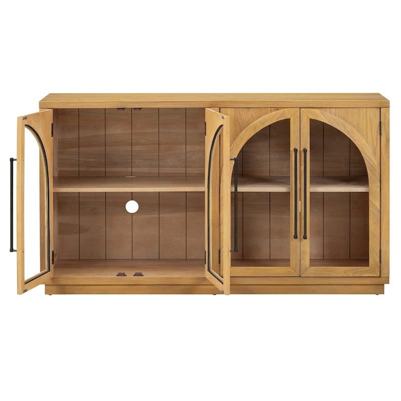 60 Farmhouse 4-Door Large Storage Vintage Sideboard with Metal Handles and Adjustable Shelves