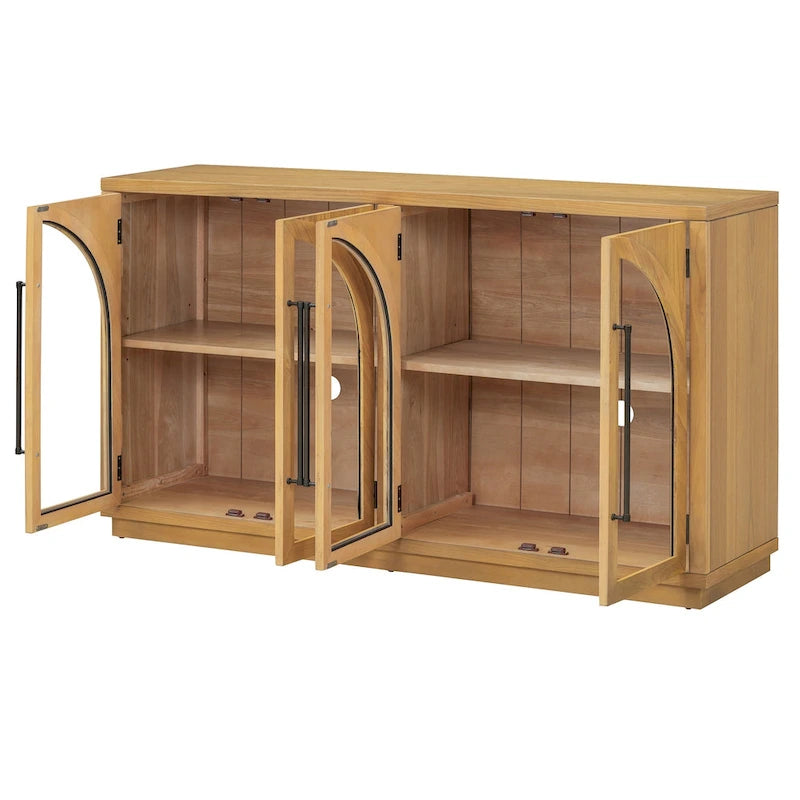 60 Farmhouse 4-Door Large Storage Vintage Sideboard with Metal Handles and Adjustable Shelves