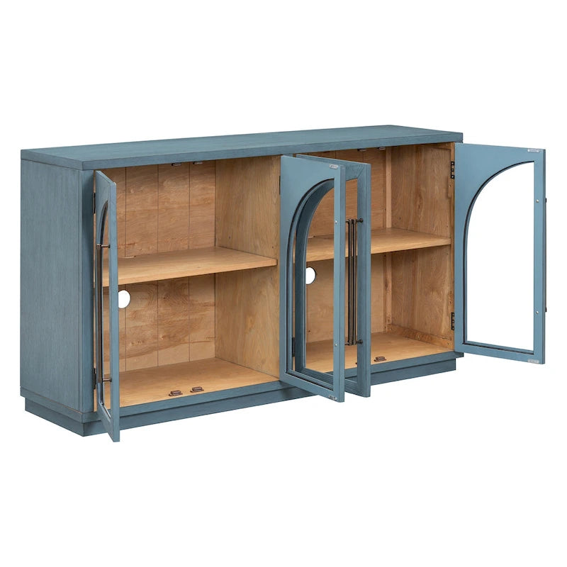 60 Farmhouse 4-Door Large Storage Vintage Sideboard with Metal Handles and Adjustable Shelves