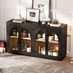 60 Farmhouse 4-Door Large Storage Vintage Sideboard with Metal Handles and Adjustable Shelves