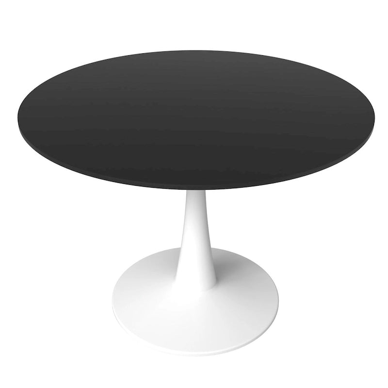 LeisureMod Bristol 40 Round Dining Table for 4 with MDF Wood Tabletop in White Steel Base for Kitchen & Dining Room