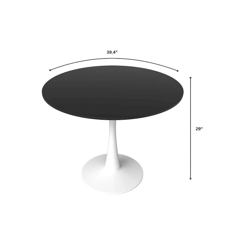 LeisureMod Bristol 40 Round Dining Table for 4 with MDF Wood Tabletop in White Steel Base for Kitchen & Dining Room