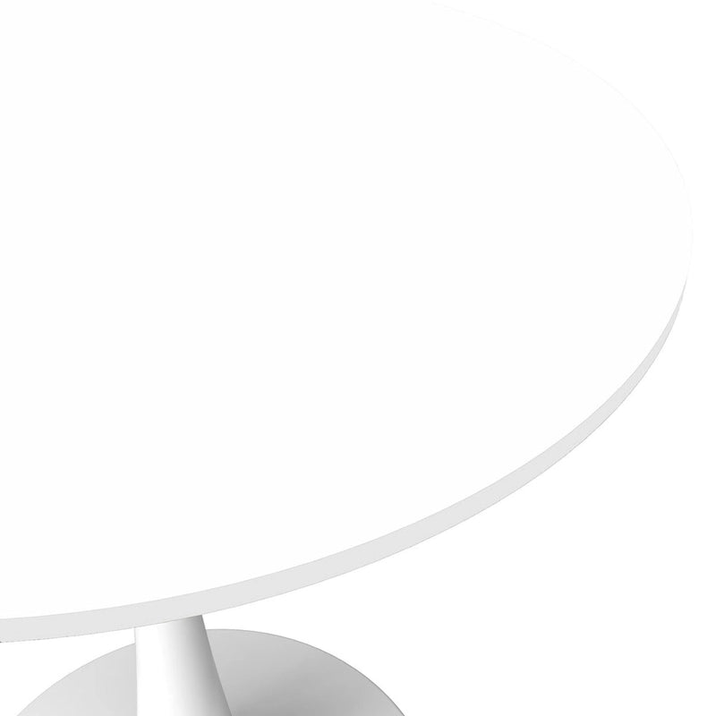 LeisureMod Bristol 40 Round Dining Table for 4 with MDF Wood Tabletop in White Steel Base for Kitchen & Dining Room