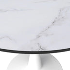 LeisureMod Bristol 40 Round Dining Table for 4 with MDF Wood Tabletop in White Steel Base for Kitchen & Dining Room