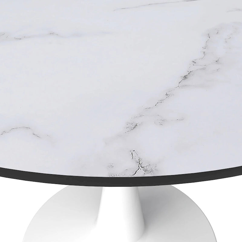 LeisureMod Bristol 40 Round Dining Table for 4 with MDF Wood Tabletop in White Steel Base for Kitchen & Dining Room