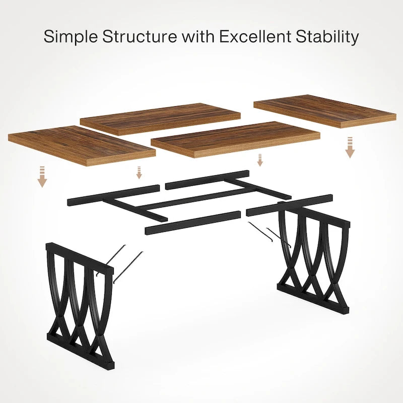 70.87-inch Wood Metal Rectangular Kitchen Dining Table for 6-8