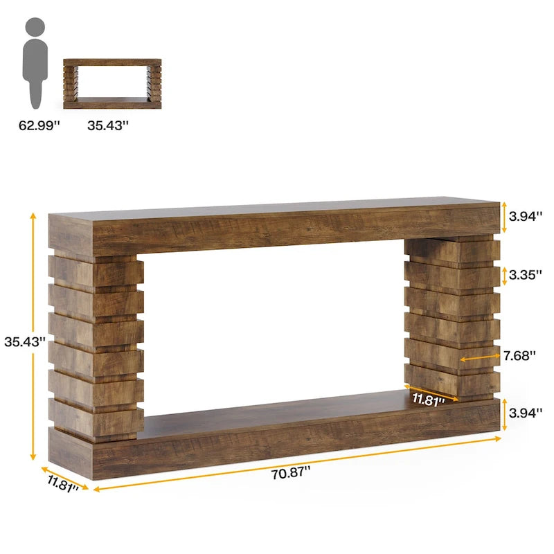 Vintage Long Console Table, Wood Entryway Table with Storage for Living Room
