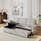 Oaks Aura 85.8 Inch Pull Out Sleeper Sofa, L-shaped Couch With USB Port, Convertible Sofa Bed With Storage Racks