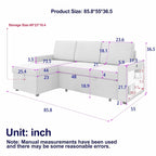 Oaks Aura 85.8 Inch Pull Out Sleeper Sofa, L-shaped Couch With USB Port, Convertible Sofa Bed With Storage Racks