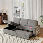 Oaks Aura 85.8 Inch Pull Out Sleeper Sofa, L-shaped Couch With USB Port, Convertible Sofa Bed With Storage Racks